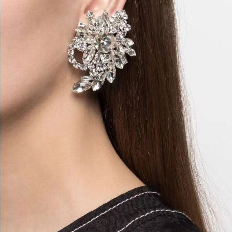 Water Diamond Zircon Flower Silver Needle Earrings Earrings Female Earrings