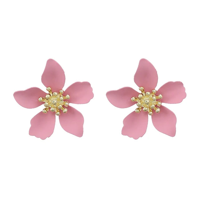 Flower earrings teenage alloy spray painted flower earrings