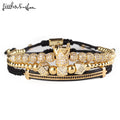 3pcs/set Luxury CZ polygon ball crown Charm copper bead Macrame handmade men Bracelets set bracelets & bangles for Men Jewelry