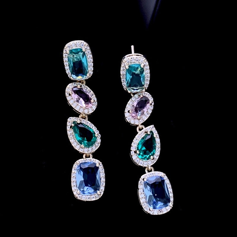 Colorful Earrings Korean Exaggerated Long Geometric Stud Earrings for Women