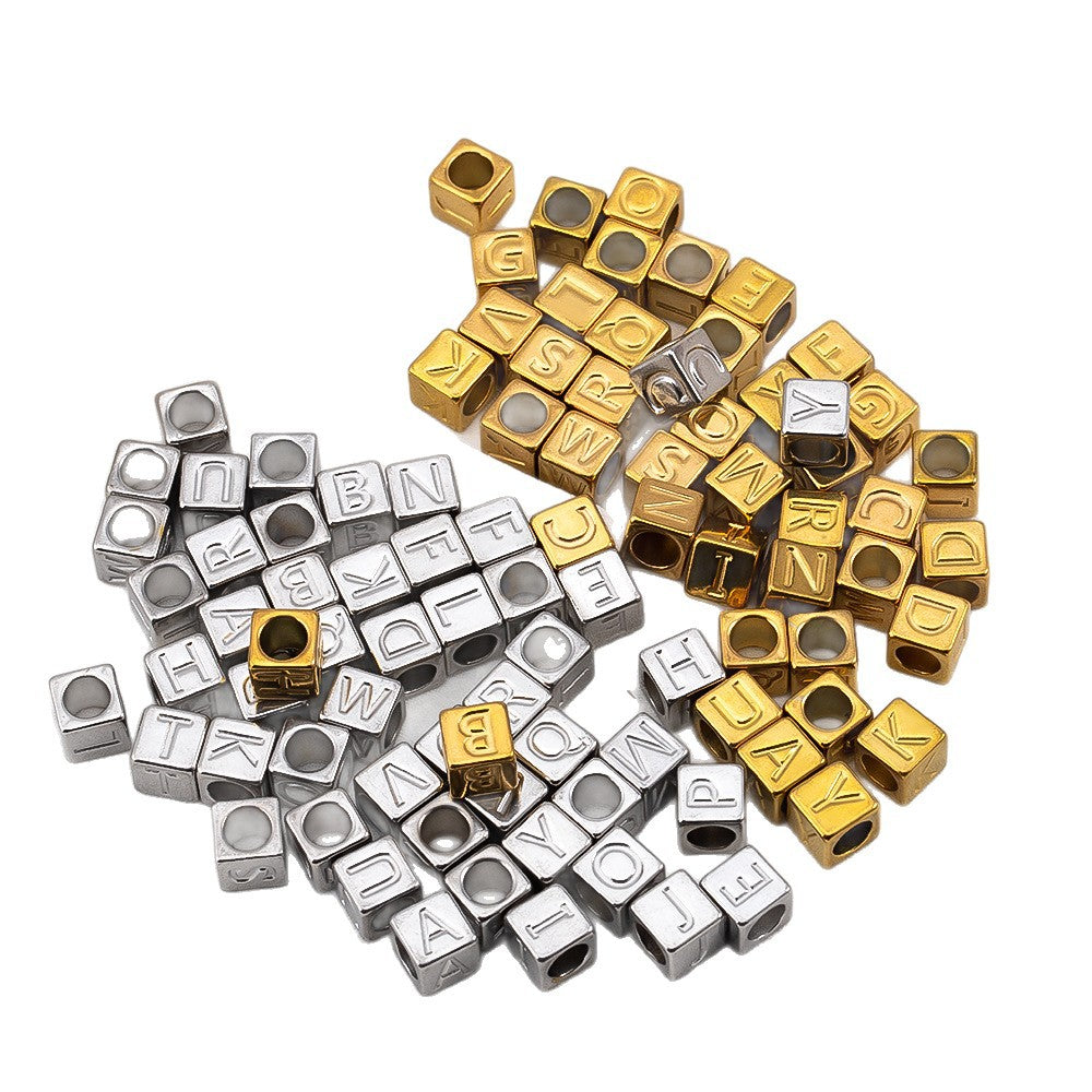 Stainless steel square bead with 26 English letters