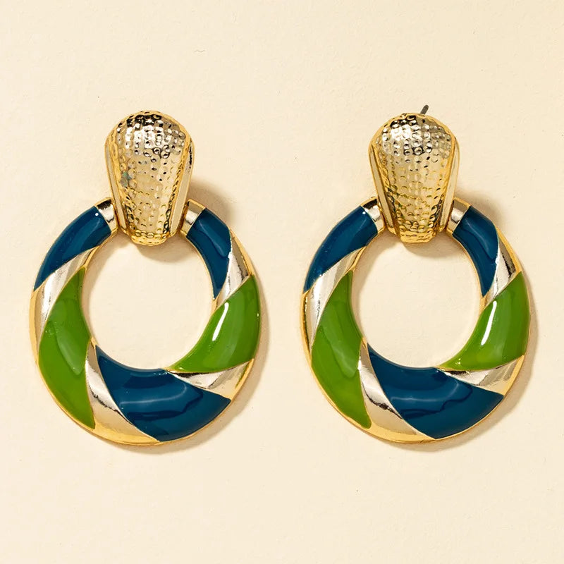 Color blocking fashionable geometric earrings minimalist oil drip earrings