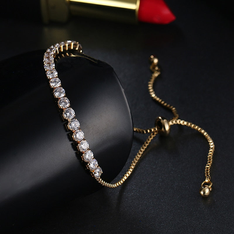 Fashion Round Cubic Zirconia Tennis Adjustable Bracelet Bangle For Women White Gold Color Crystal Bracelets Wedding Jewelry Gift