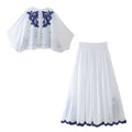 Fashion contrasting embroidered shirt+skirt set