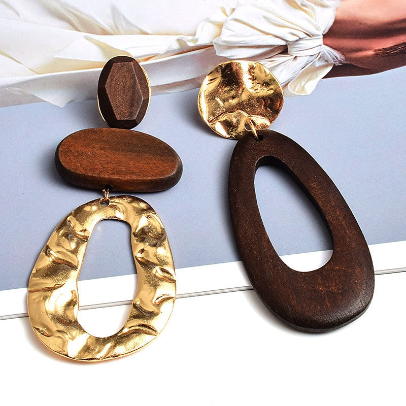 Wooden metal long earrings