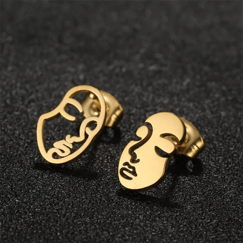 Fashion Girl Face Abstract Stud Earrings for Women Simple Human Face Asymmetry Earings Elegant Female Ear Jewelry Gifts