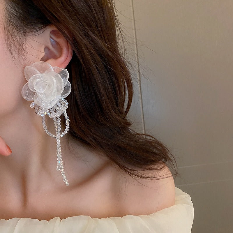 Big flower exaggerated earrings female tassel earrings