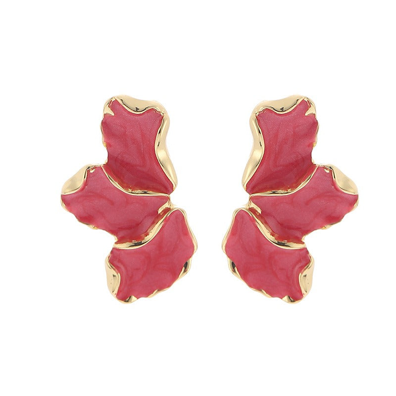 Maple Leaf Flower Earrings Fashionable, Light Luxury, Colorful Petals, Oil Dropping Earrings for Women