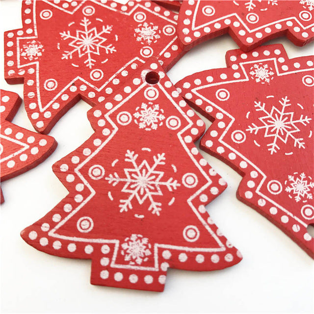 10pcs New Year Natural Wood Christmas Tree Ornament Wooden Hanging Pendants Gifts Snow Elk Christmas Decora adornos de navidad