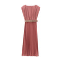 Women's Fashion Belted Pleated Dress