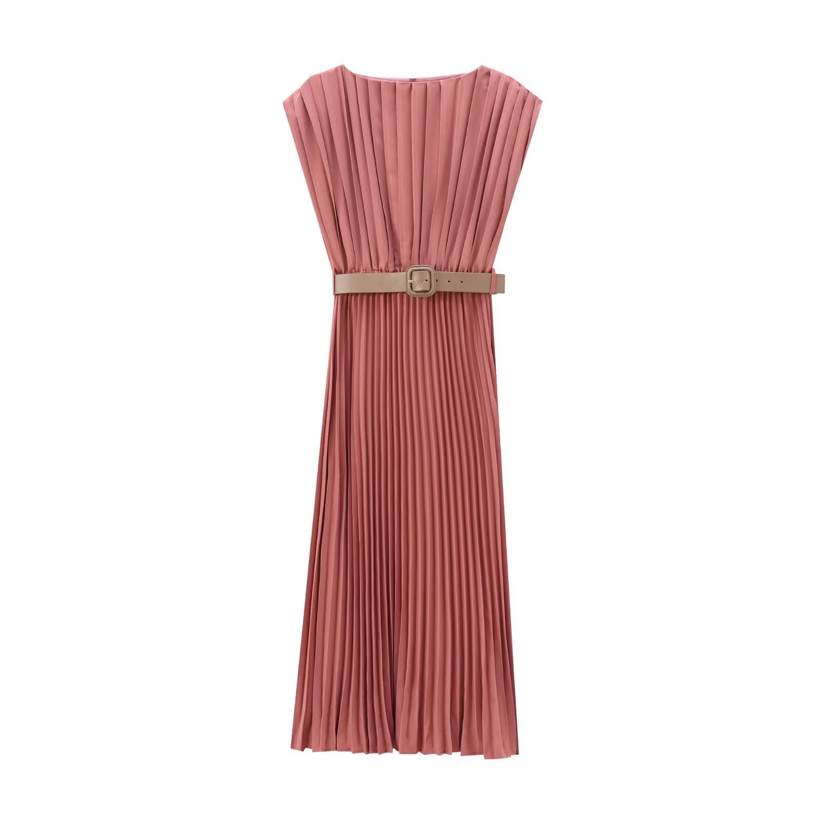 Women's Fashion Belted Pleated Dress