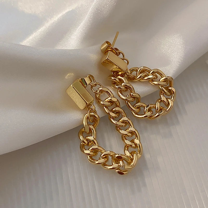 Silver Needle Metal Style Chain Tassel Earrings Fashion Long Earrings