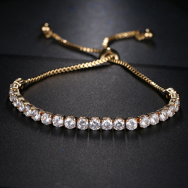Fashion Round Cubic Zirconia Tennis Adjustable Bracelet Bangle For Women White Gold Color Crystal Bracelets Wedding Jewelry Gift