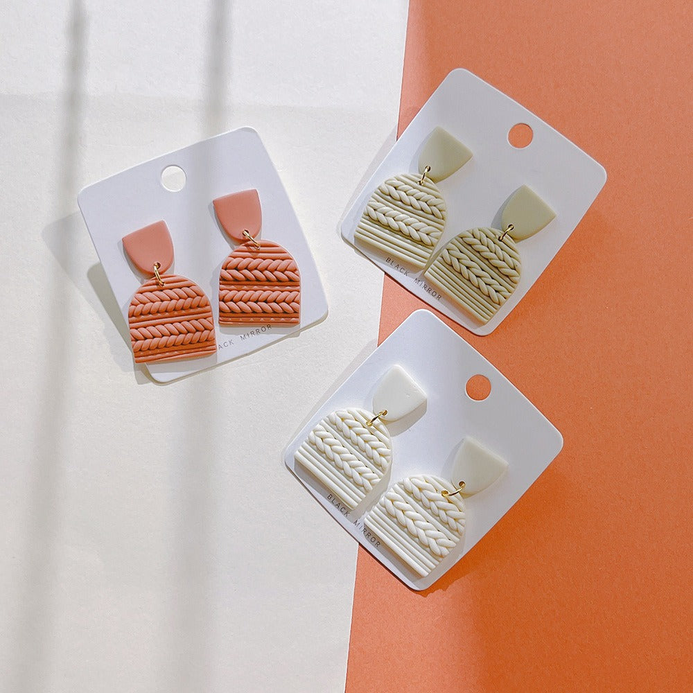 Soft Pottery Earrings, Earrings, Women's Striped Earrings, Geometric Polymer Clay Handmade Earrings