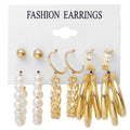 Earrings 3-piece set of geometric pearl circle earrings, chain earrings, round bead earrings, combination set