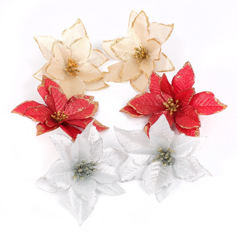 10PCS Artificial Flowers Christmas Tree Ornaments Christmas Decorations for Home Xmas Tree New Year Decor Navidad 2019 natale