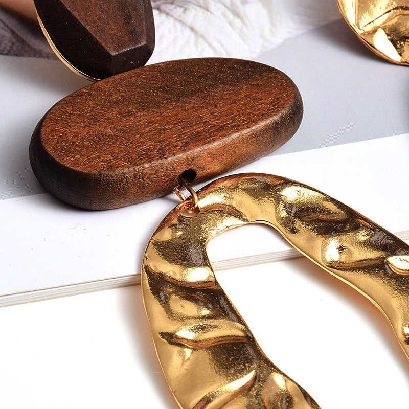 Wooden metal long earrings