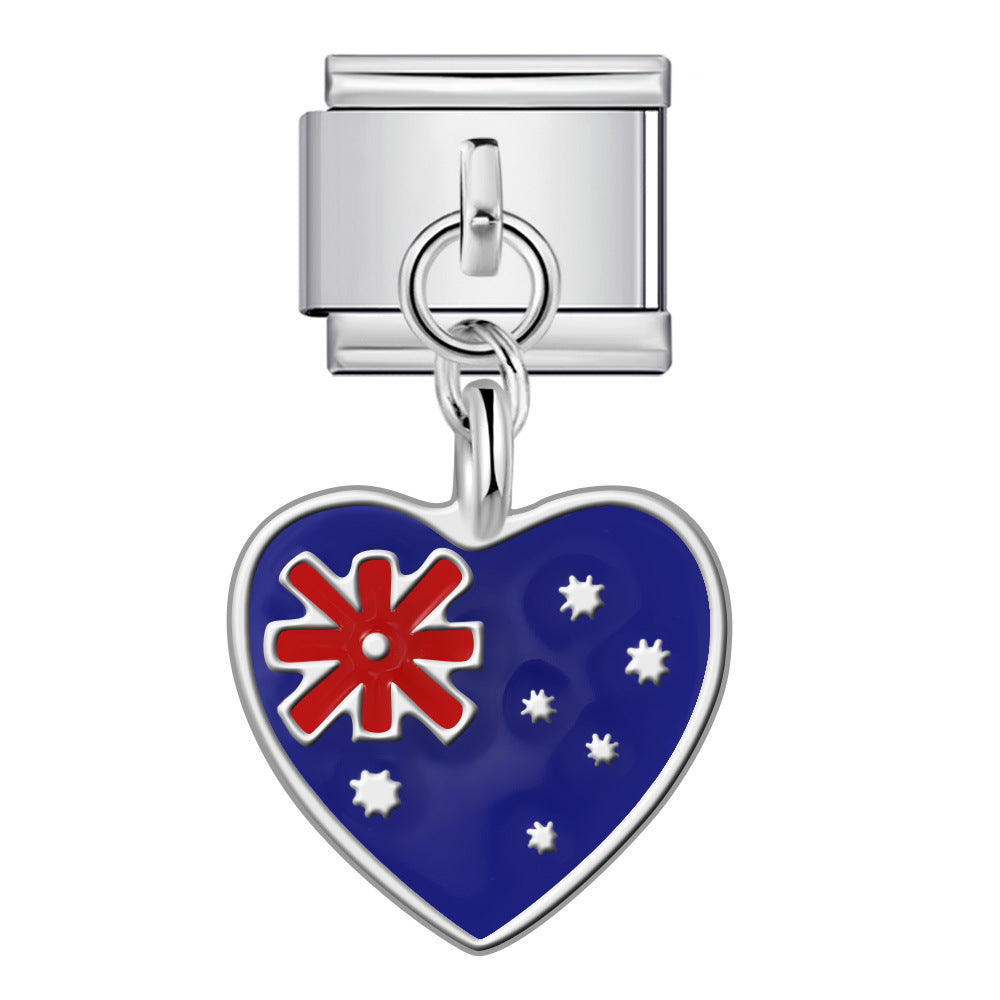 Love Flag Pendant Italian Module Bracelet Single Hook DIY Elastic Splicing Titanium Steel Strap Chain