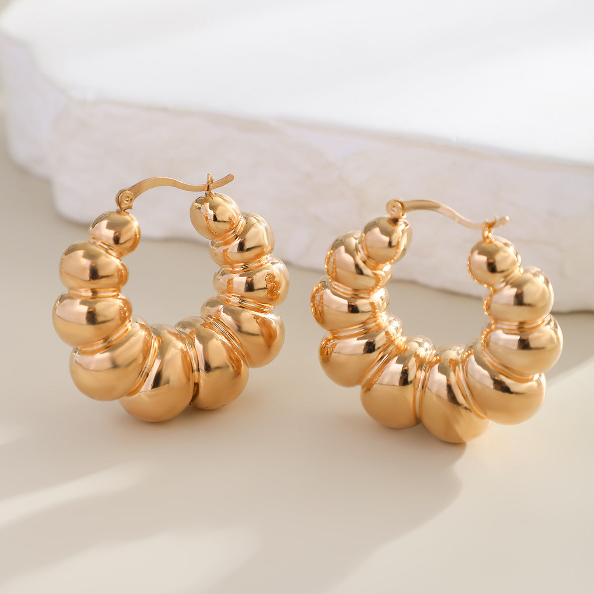 Exaggerated French round metal earrings with simple irregular texture earrings