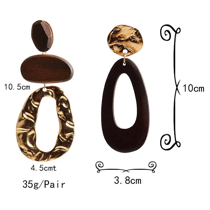 Wooden metal long earrings