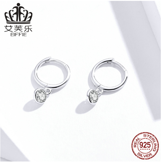 EIFFIE Zircon Earrings Earrings Sterling Silver S925 Platinum Plated Earrings Simple Temperament Zircon Earrings