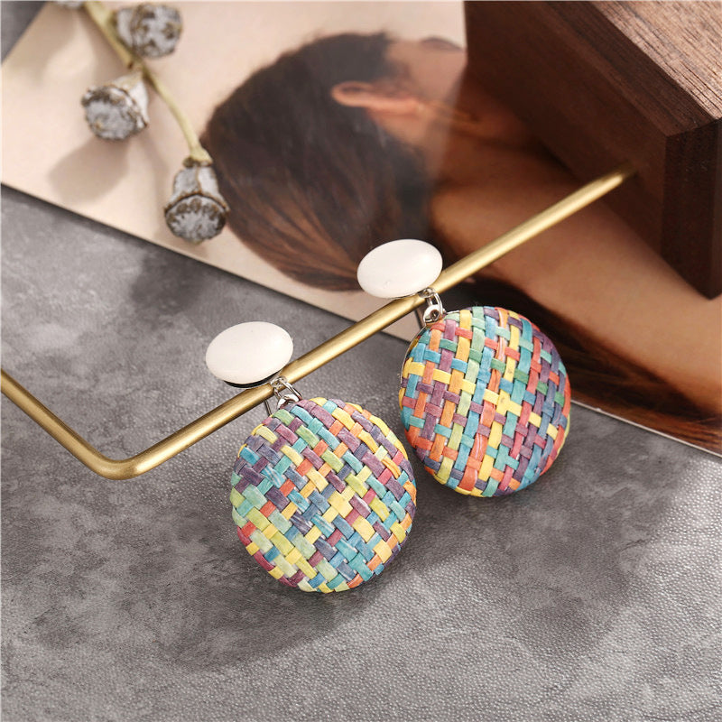 New Earrings Creative Retro Simple Color Woven Round Earrings For Women