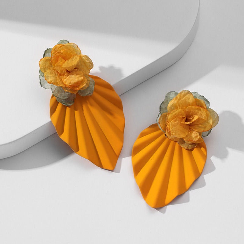 Fashion Pleated Leaf Flower Earrings