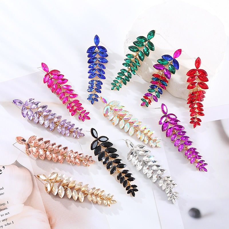 Alloy diamond leaf flower earrings with trendy feminine style earrings