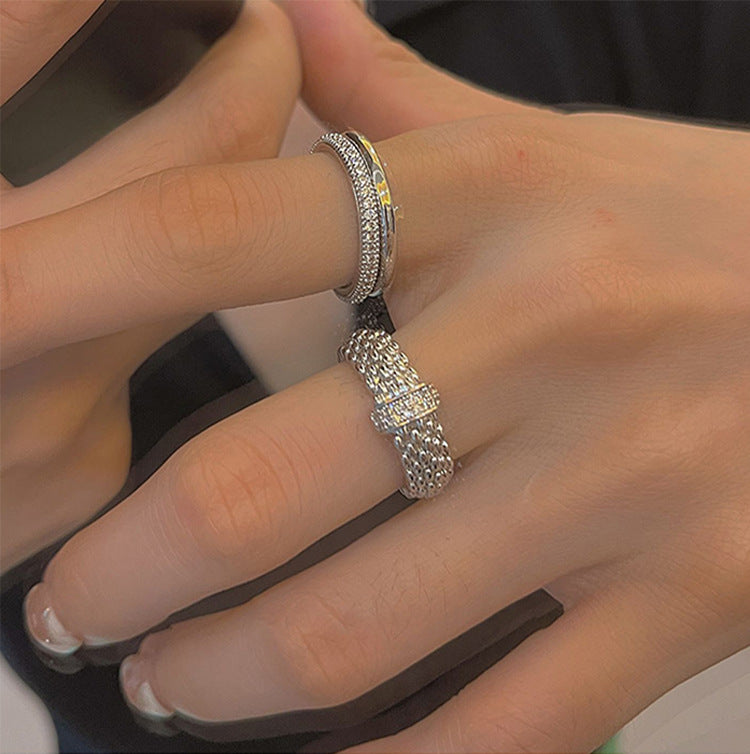 French retro zircon metal ring set female Korean niche personality simple and versatile temperament ring