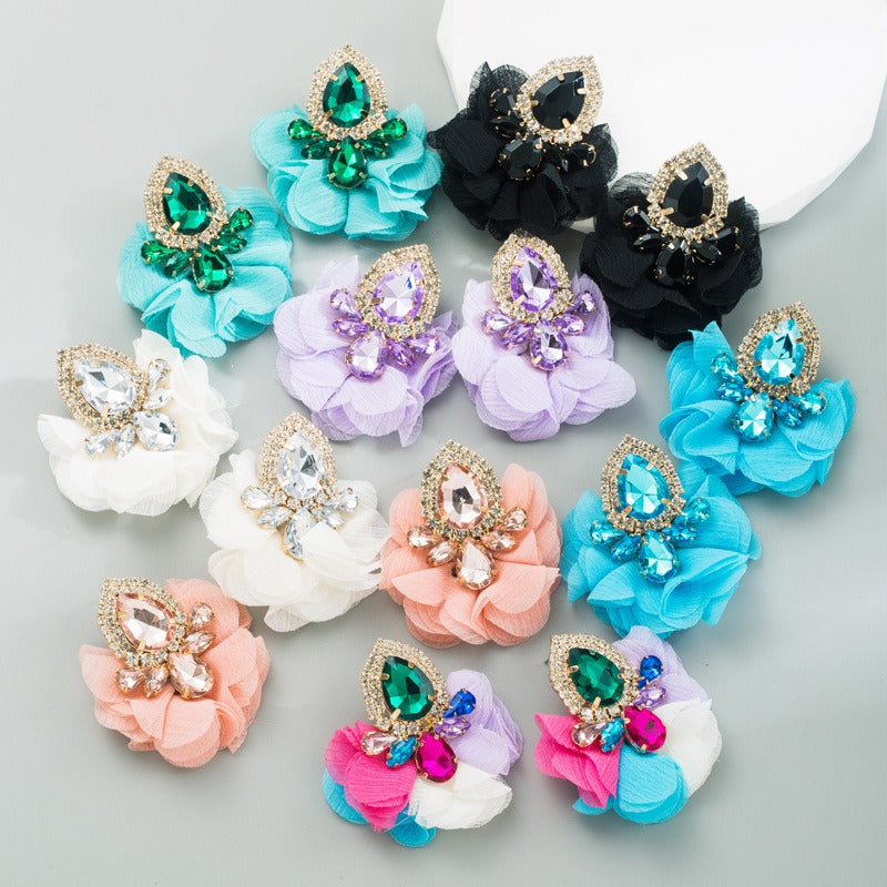 Earrings, lace and diamond studded earrings, women's retro style ear accessories