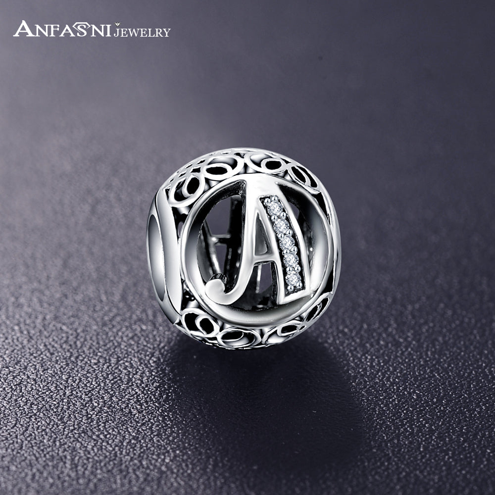 Real 925 Sterling Silver Vintage Clear Letter Bead Charms Fit Pandora Women Charm Bracelets Silver Jewelry