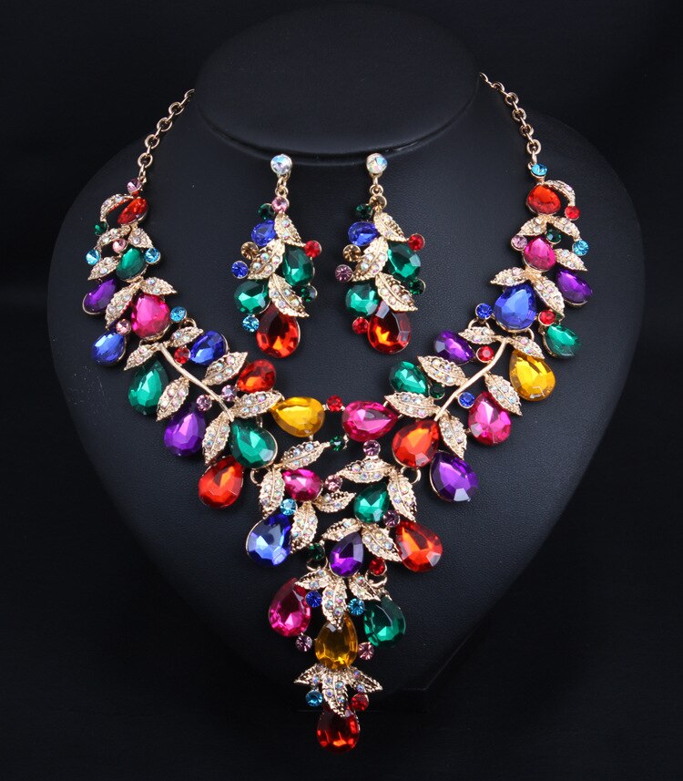 Exaggerated Rhinestone Necklace Earring Set Women's Dress Party Accessories