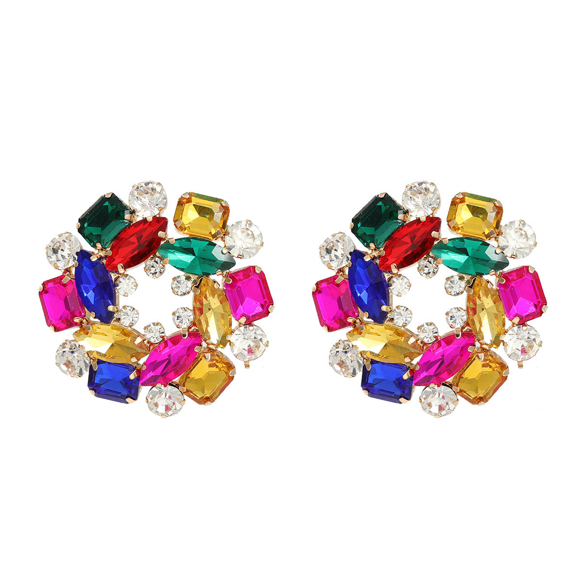 Exaggerated earrings, round floral earrings, women's full diamond banquet style, bridal earrings