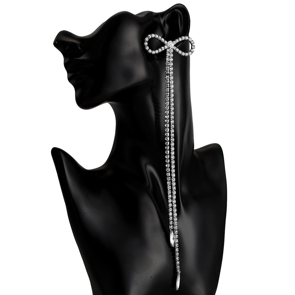 Diamond bow shaped claw chain tassel earrings women's long earrings Bohemian style