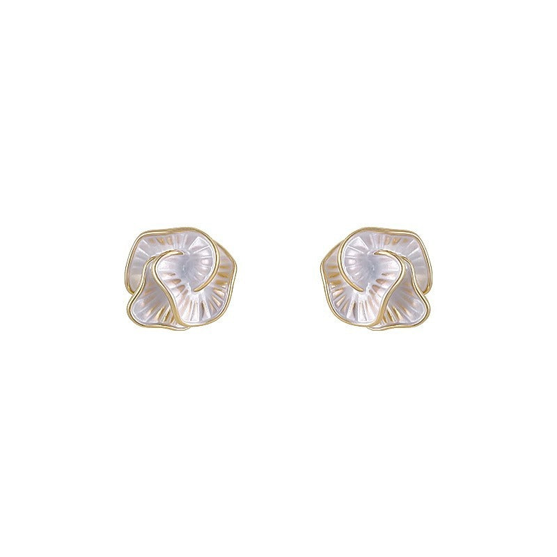 S925 Silver Needle French Camellia Earrings Red Flower Earrings