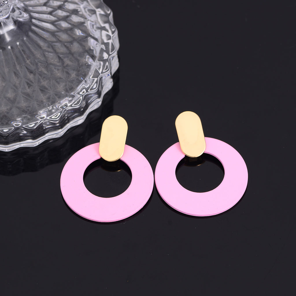 New net red earrings contrast color earrings pink geometric circle earrings fashion personality earrings