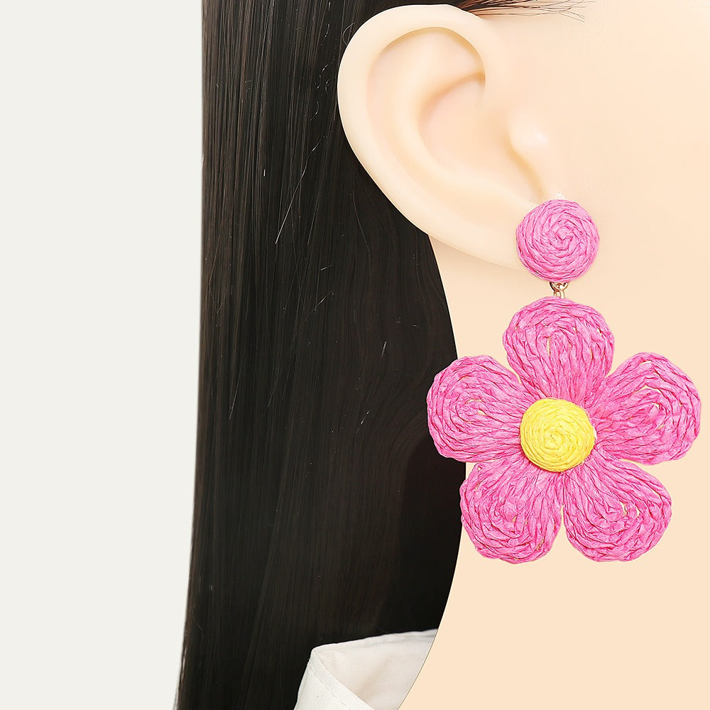 Grass hemp thread handmade flower earrings Bohemian earrings beach style