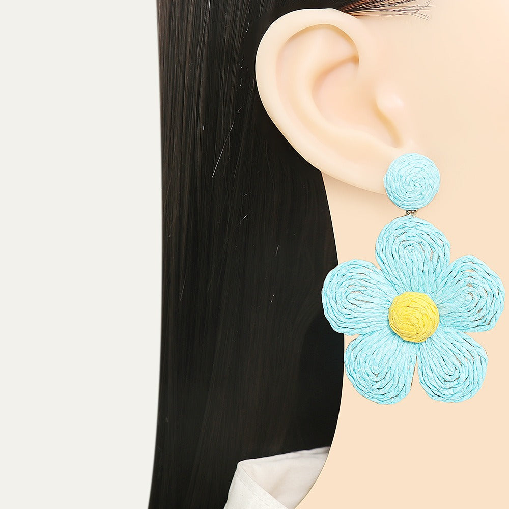 Grass hemp thread handmade flower earrings Bohemian earrings beach style