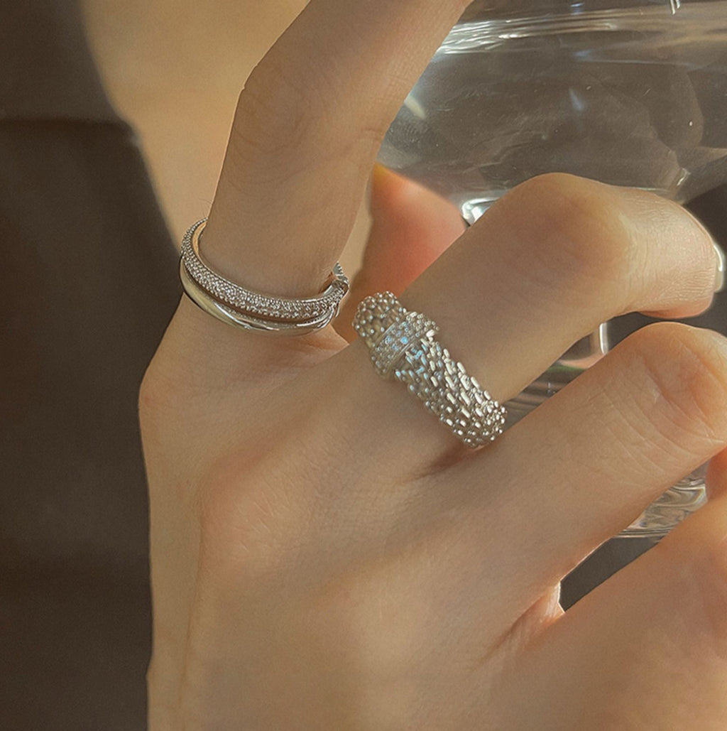 French retro zircon metal ring set female Korean niche personality simple and versatile temperament ring