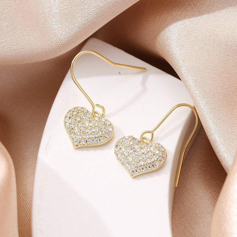 Fashion Copper Inlaid Zircon Heart Earrings