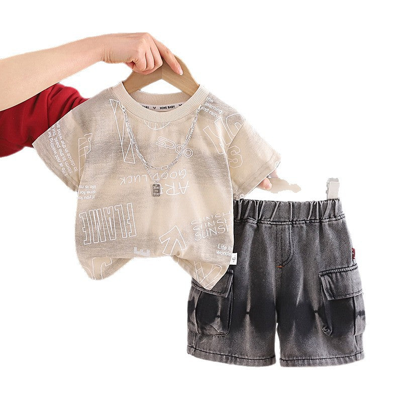 Summer English short sleeved two-piece baby casual clothes