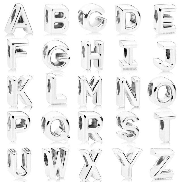 S925 initial alphabet letter A-Z diy loose bead Fits pandora charms silver original bracelet for women jewelry