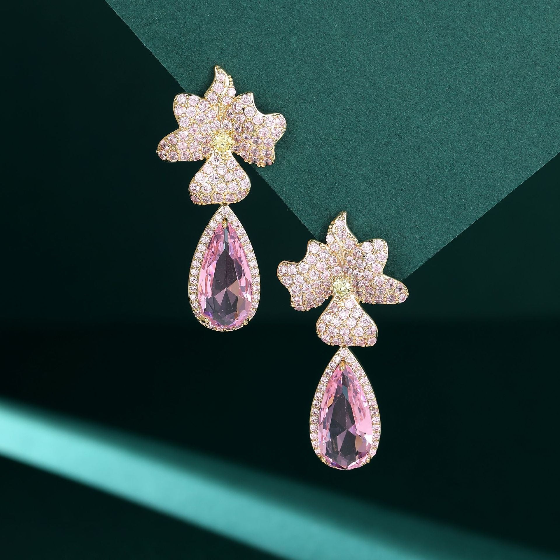 Zircon Earrings S925 Silver Needle Flower Water Drop Earrings