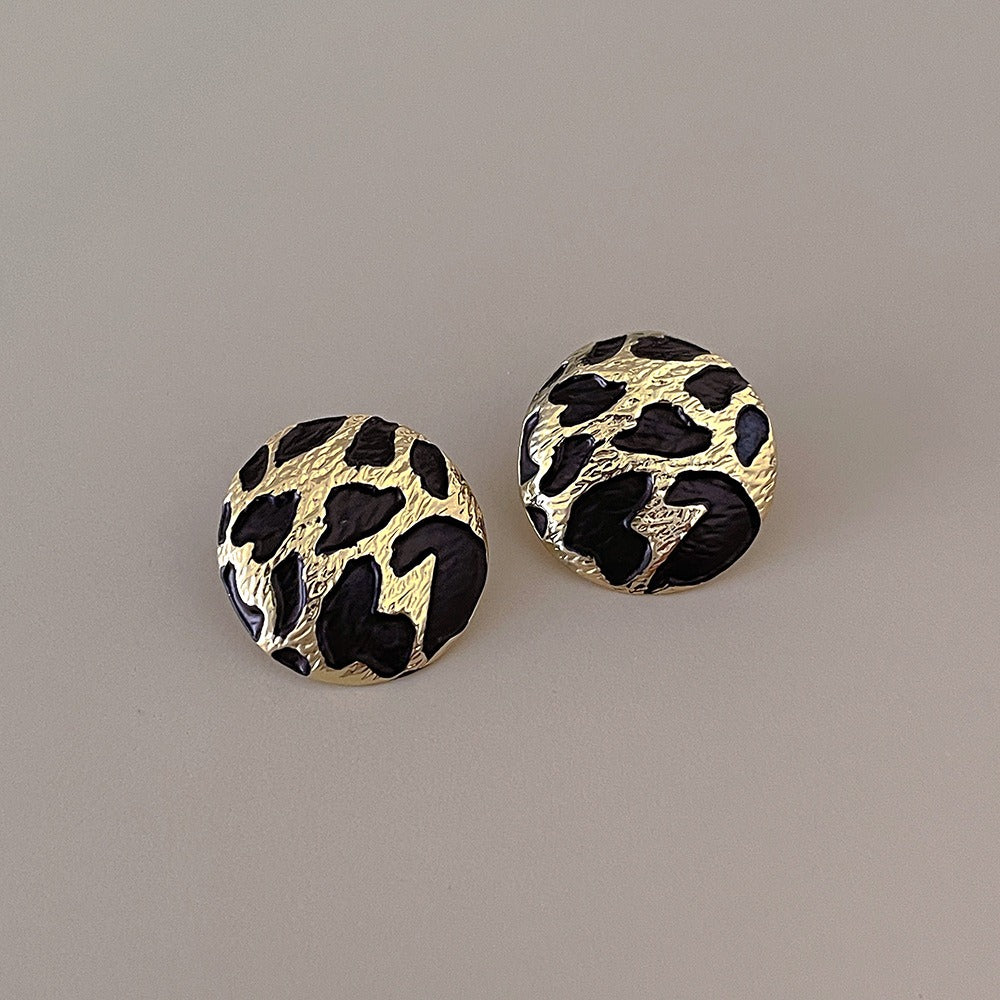 Irregular leopard print round earrings for women, fashionable and elegant, simple pattern earrings, earrings, earrings