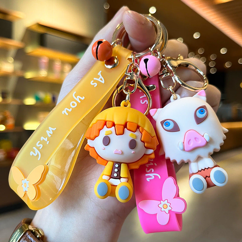 Cartoon Creative Anime Demon Slayer Keychain Wholesale Backpack Charm Car Key Cute Silicone Figurine