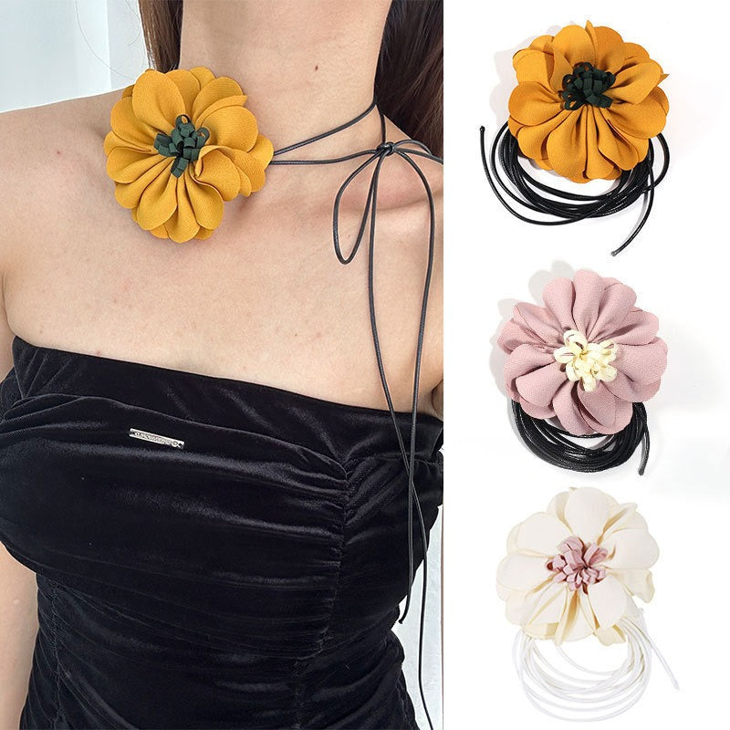 Fashion Solid Color Flower Long Strap Neckchain