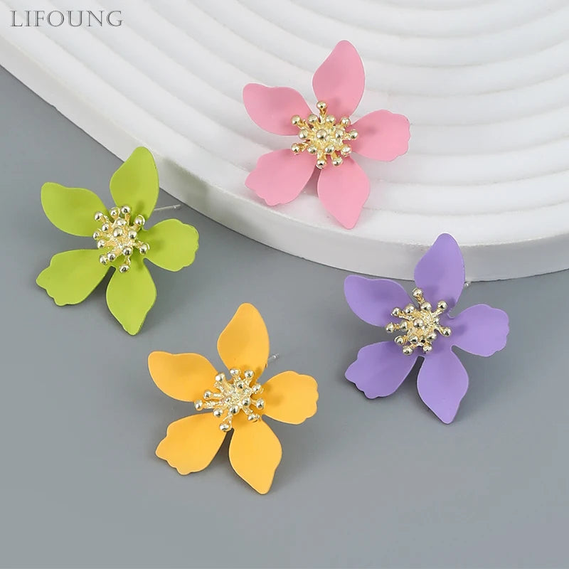 Flower earrings teenage alloy spray painted flower earrings