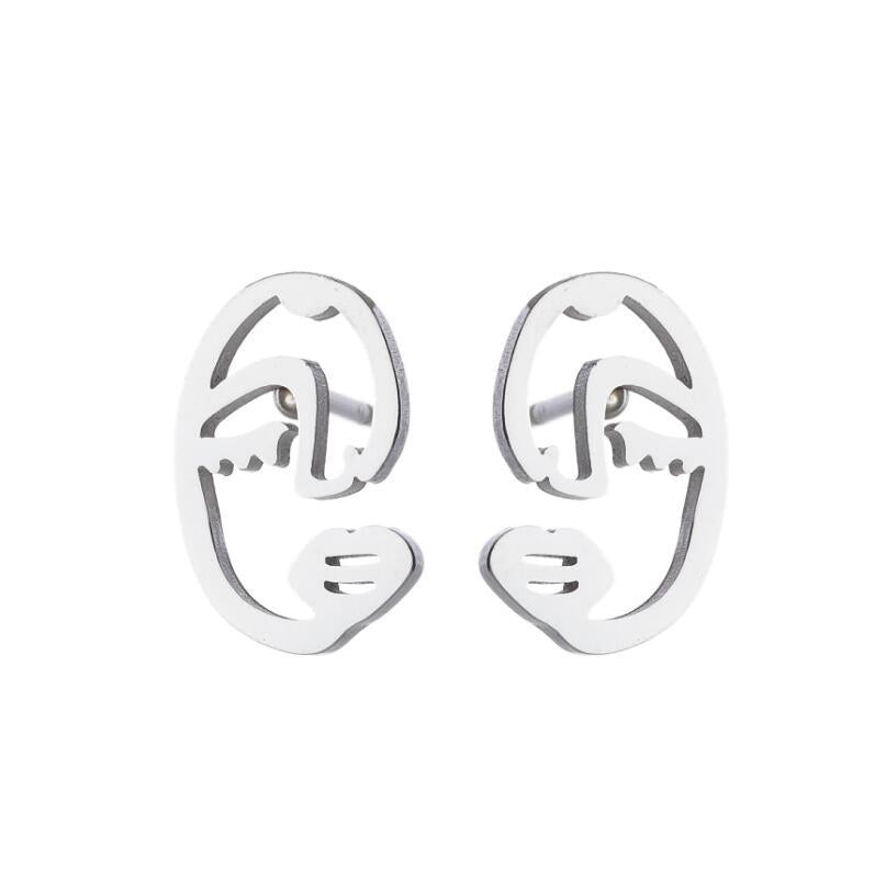 Fashion Girl Face Abstract Stud Earrings for Women Simple Human Face Asymmetry Earings Elegant Female Ear Jewelry Gifts