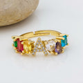 Hot Sale Adjustable A-Z Initial Ring Bohemian Copper Zircon  Rainbow Letter Rings for Women Girls Party Wedding Jewelry Gift