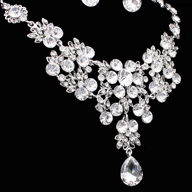 Korean Bridal Jewelry Korean Rhinestone Curvy Bridal Collarbone Necklace Wedding Accessories Two-Piece Set